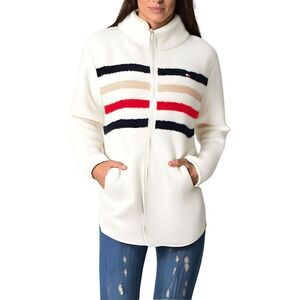 Tommy Hilfiger Womens Ivory Unlined Polyester Faux Fur Coat Imperfections
